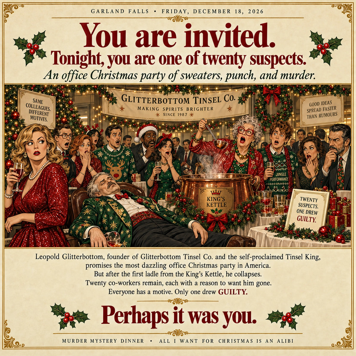 A Christmas Murder Mystery Game at the Office Party - Host Plays Along