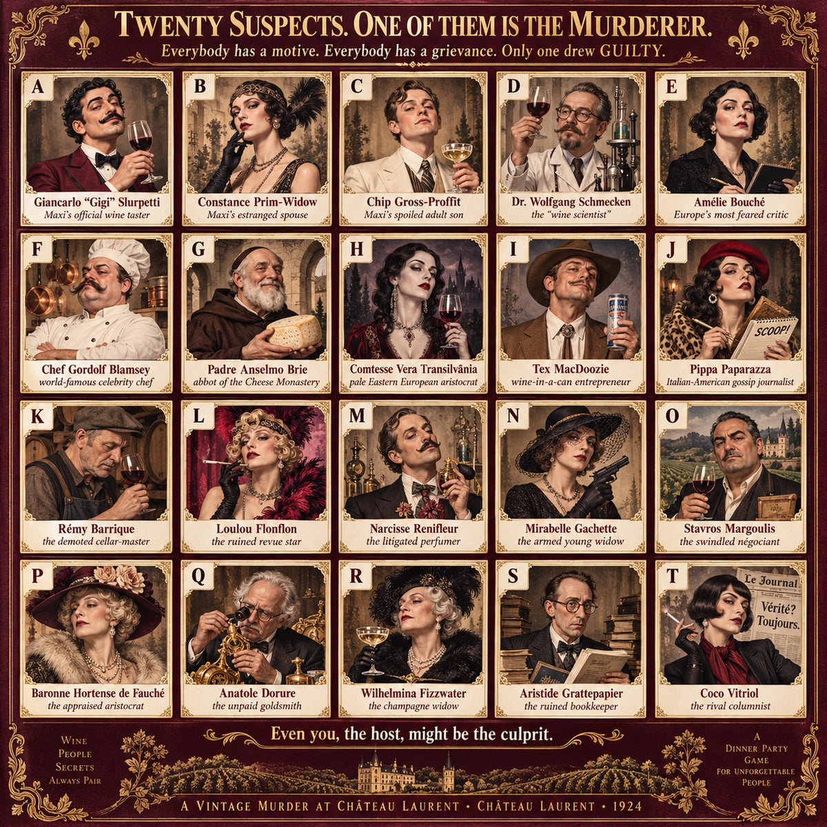 A Wine and Cheese Murder Mystery Game at Château Laurent in 1924 - Host Plays Along