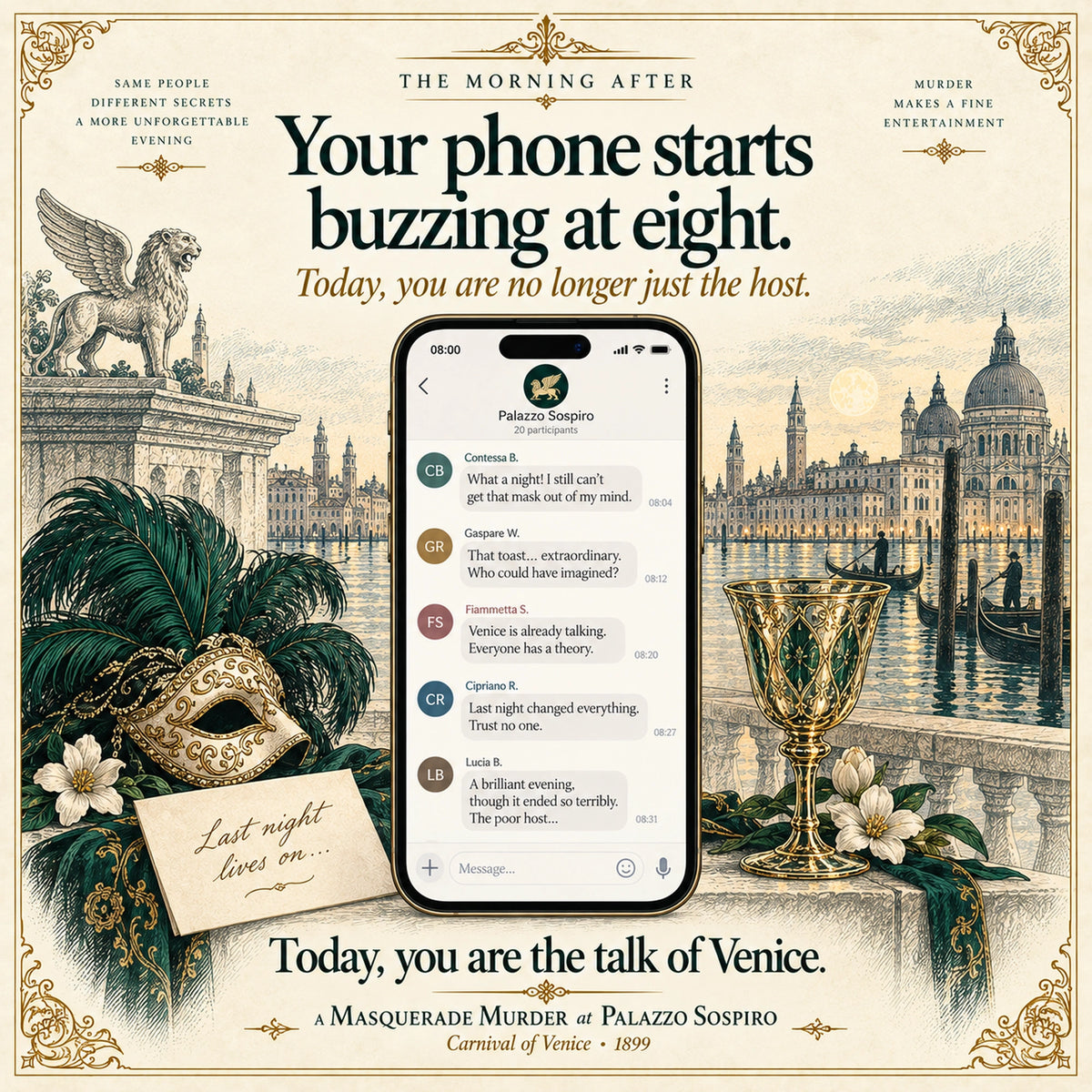 Masquerade Murder Mystery Dinner Game Kit - Carnaval of Venice, 1899 - Host Plays Along