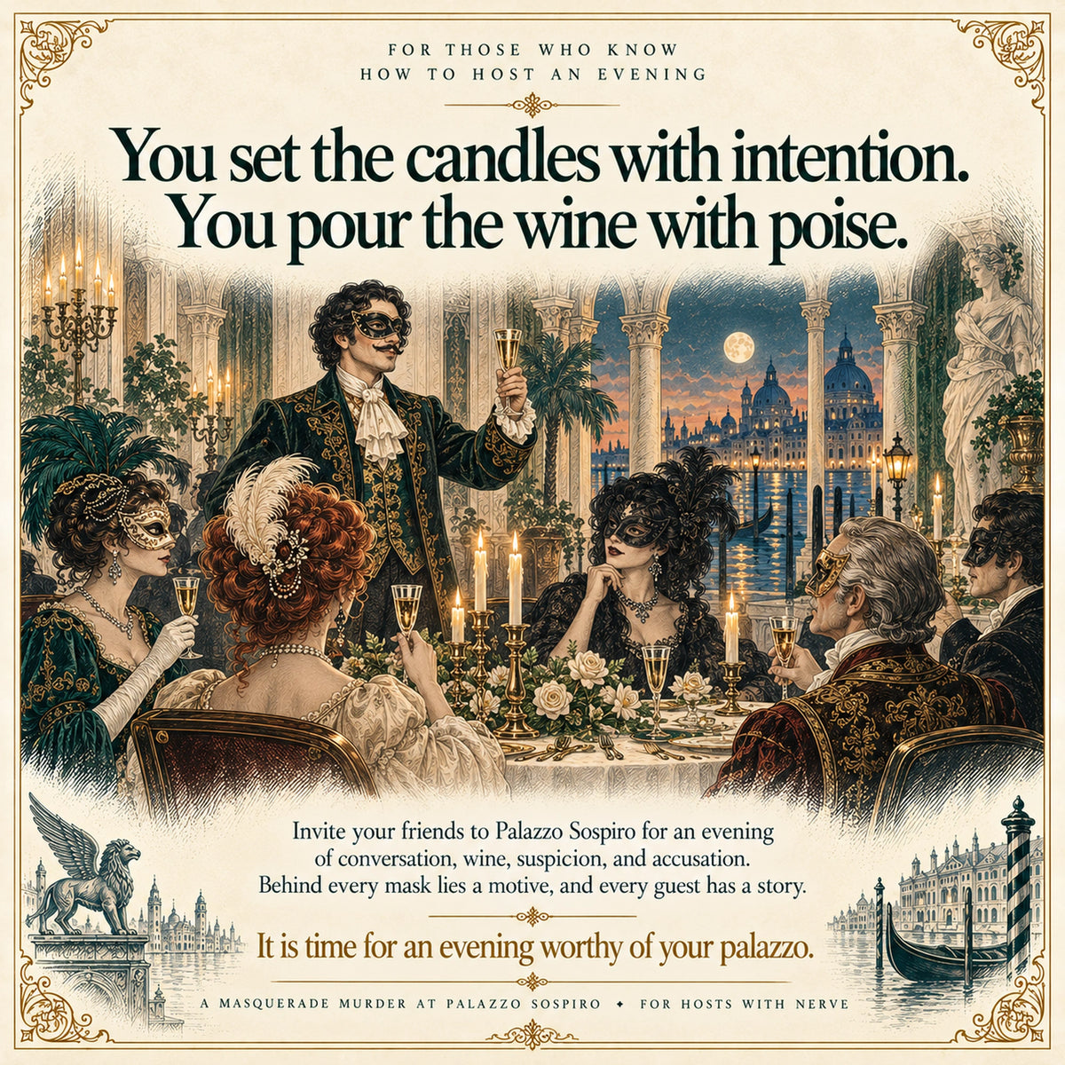Masquerade Murder Mystery Dinner Game Kit - Carnaval of Venice, 1899 - Host Plays Along