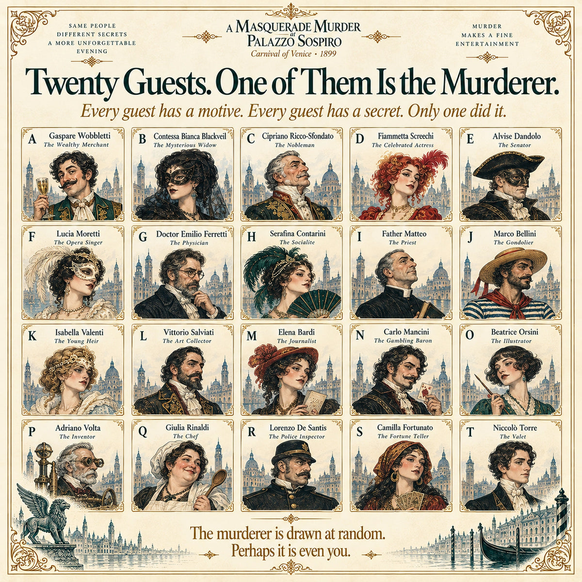 Masquerade Murder Mystery Dinner Game Kit - Carnaval of Venice, 1899 - Host Plays Along
