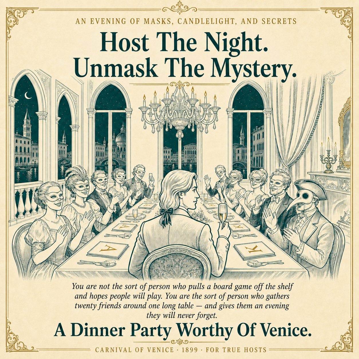 Masquerade Murder Mystery Dinner Game Kit - Carnaval of Venice, 1899 - Host Plays Along