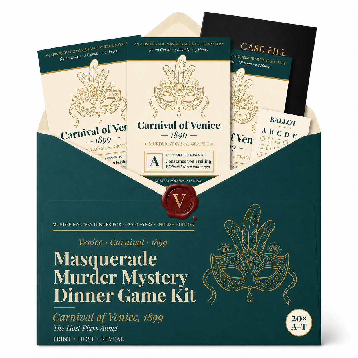Masquerade Murder Mystery Dinner Game Kit - Carnaval of Venice, 1899 - Host Plays Along